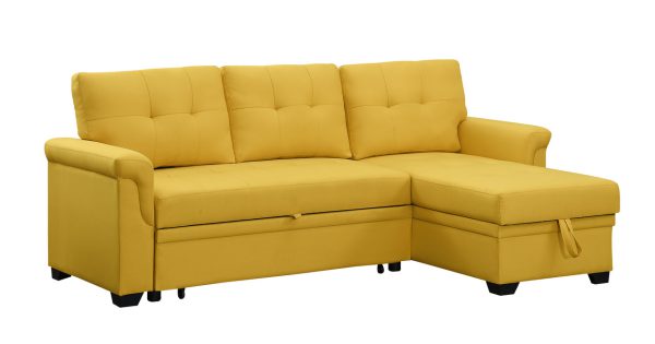 Lucca 84"W Yellow Linen Reversible Sleeper Sectional Sofa with Storage Chaise - Image 11