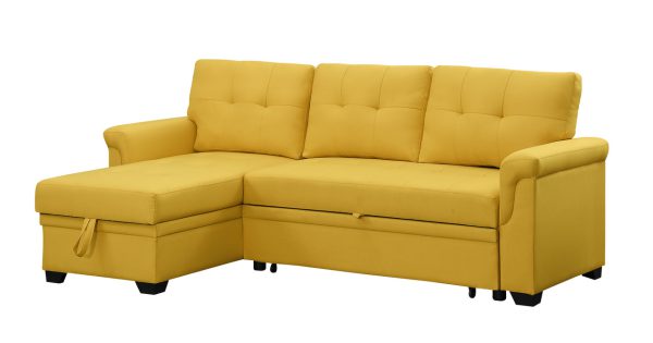 Lucca 84"W Yellow Linen Reversible Sleeper Sectional Sofa with Storage Chaise - Image 4