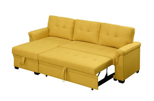 Lucca 84"W Yellow Linen Reversible Sleeper Sectional Sofa with Storage Chaise - Image 3