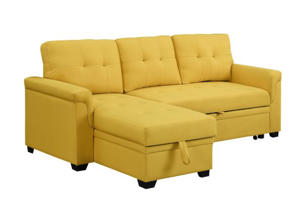 Lucca 84"W Yellow Linen Reversible Sleeper Sectional Sofa with Storage Chaise - Image 2