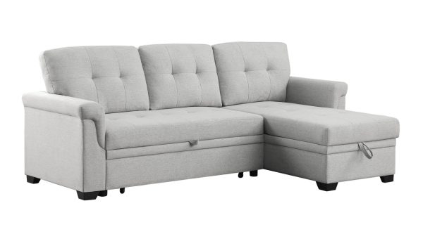 Lucca 84"W Light Gray Linen Reversible Sleeper Sectional Sofa with Storage Chaise - Image 7