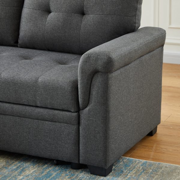 Lucca 84"W Dark Gray Linen Reversible Sleeper Sectional Sofa with Storage Chaise - Image 2