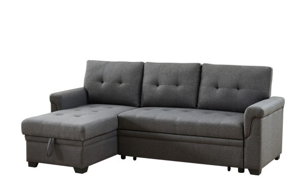 Lucca 84"W Dark Gray Linen Reversible Sleeper Sectional Sofa with Storage Chaise - Image 7