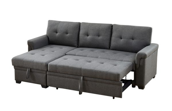 Lucca 84"W Dark Gray Linen Reversible Sleeper Sectional Sofa with Storage Chaise - Image 6