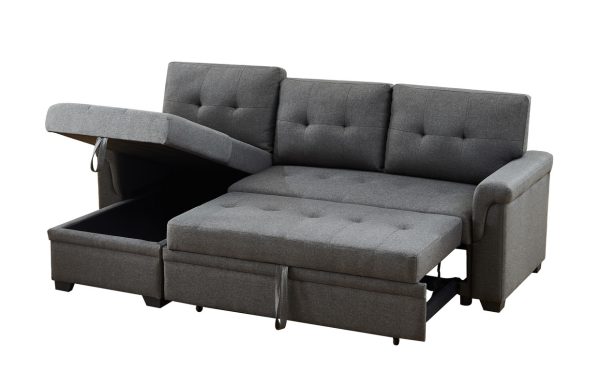 Lucca 84"W Dark Gray Linen Reversible Sleeper Sectional Sofa with Storage Chaise - Image 5