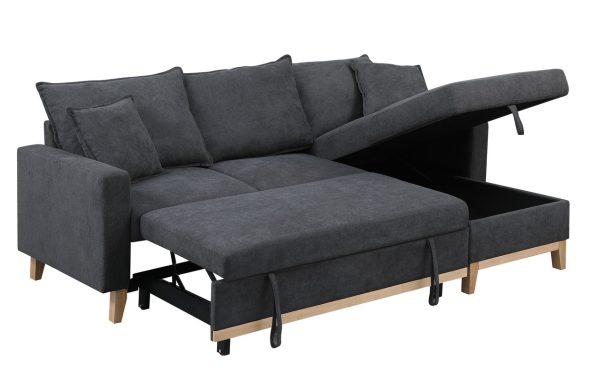 Colton 84.25"W Dark Gray Woven Reversible Sleeper Sectional Sofa with Storage Chaise - Image 11