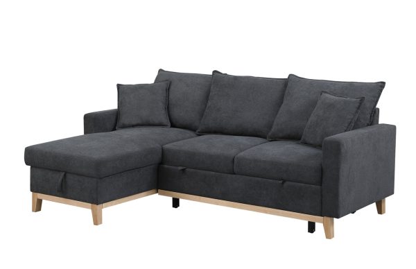 Colton 84.25"W Dark Gray Woven Reversible Sleeper Sectional Sofa with Storage Chaise - Image 5