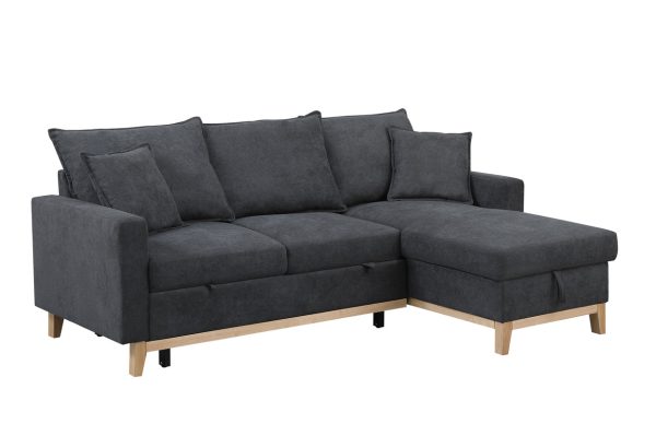 Colton 84.25"W Dark Gray Woven Reversible Sleeper Sectional Sofa with Storage Chaise - Image 4