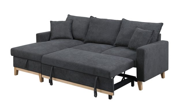 Colton 84.25"W Dark Gray Woven Reversible Sleeper Sectional Sofa with Storage Chaise - Image 3