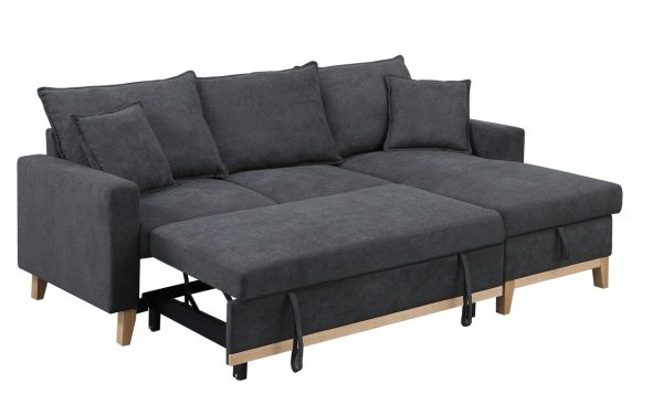 Colton 84.25"W Dark Gray Woven Reversible Sleeper Sectional Sofa with Storage Chaise - Image 2