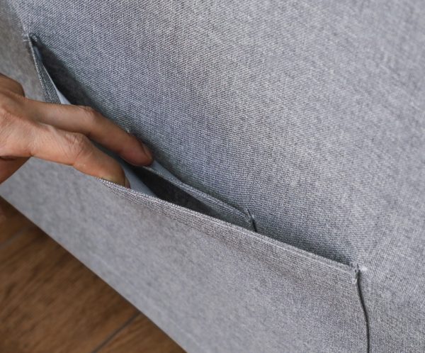 Zoey 79.75"W Light Gray Linen Convertible Sleeper Sofa with Side Pocket - Image 12