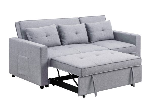 Zoey 79.75"W Light Gray Linen Convertible Sleeper Sofa with Side Pocket - Image 6