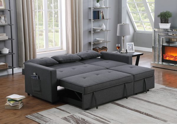 Zoey 79.75"W Dark Gray Linen Convertible Sleeper Sofa with Side Pocket - Image 10