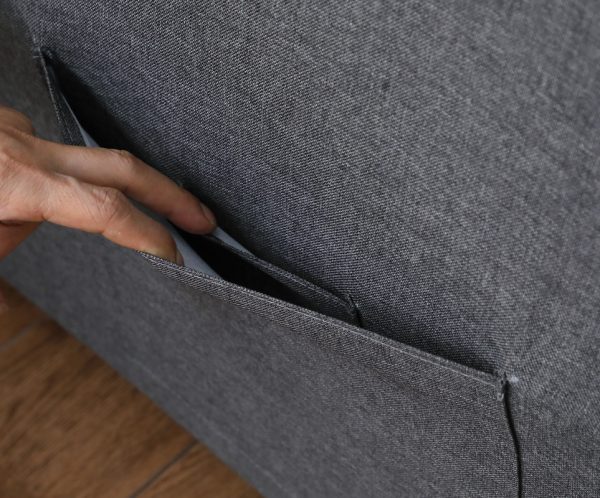 Zoey 79.75"W Dark Gray Linen Convertible Sleeper Sofa with Side Pocket - Image 8