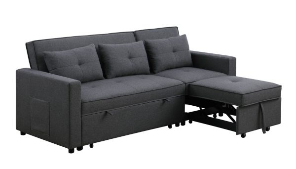 Zoey 79.75"W Dark Gray Linen Convertible Sleeper Sofa with Side Pocket - Image 6