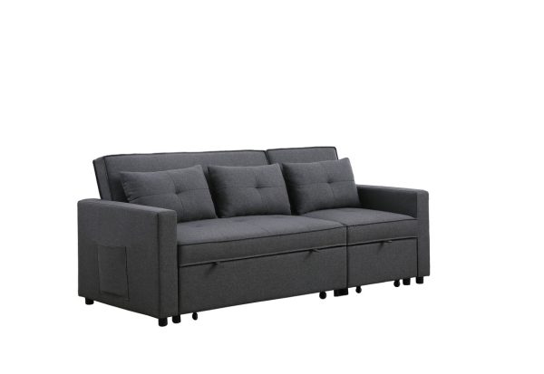 Zoey 79.75"W Dark Gray Linen Convertible Sleeper Sofa with Side Pocket - Image 5