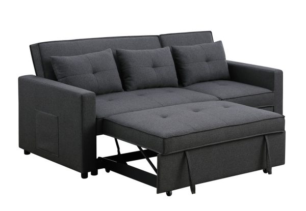 Zoey 79.75"W Dark Gray Linen Convertible Sleeper Sofa with Side Pocket - Image 4