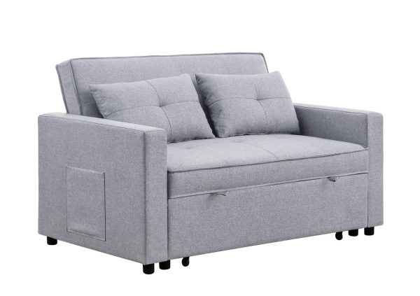 Zoey 56"W Light Gray Linen Convertible Sleeper Loveseat with Side Pocket - Image 5