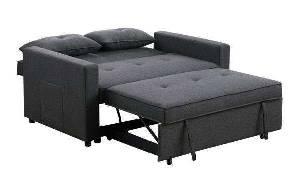 Zoey 56"W Dark Gray Linen Convertible Sleeper Loveseat with Side Pocket - Image 4