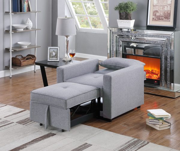 Zoey 33.25"W Light Gray Linen Convertible Sleeper Chair with Side Pocket - Image 5