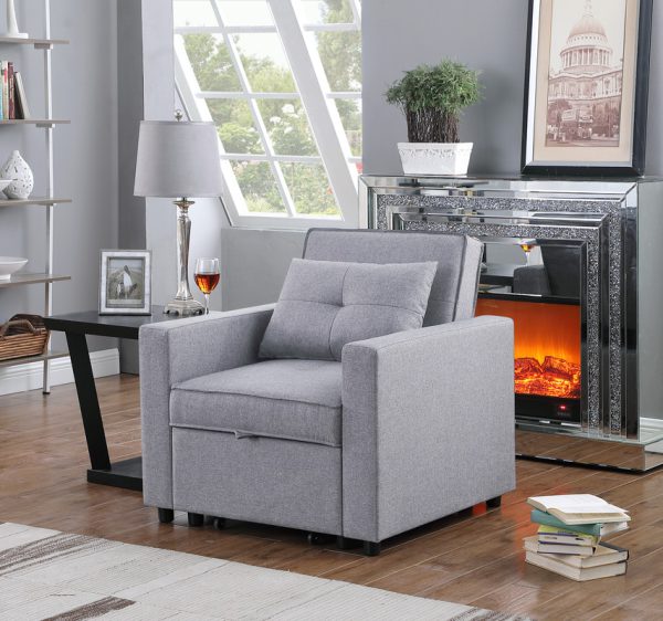 Zoey 33.25"W Light Gray Linen Convertible Sleeper Chair with Side Pocket - Image 4