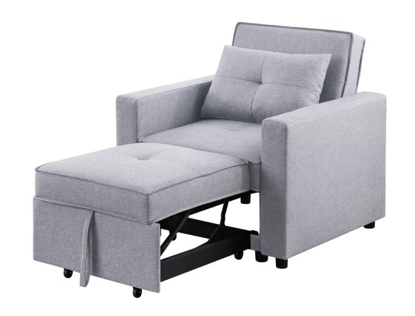 Zoey 33.25"W Light Gray Linen Convertible Sleeper Chair with Side Pocket - Image 3