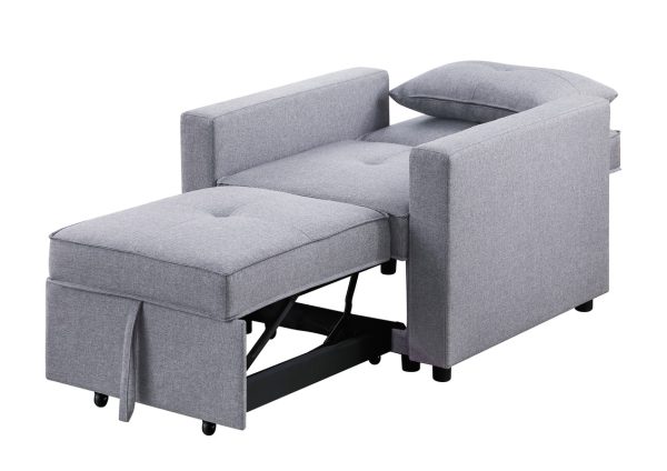Zoey 33.25"W Light Gray Linen Convertible Sleeper Chair with Side Pocket - Image 2
