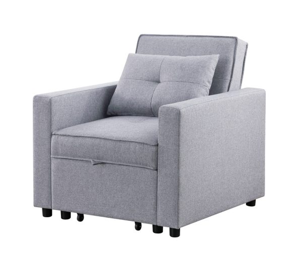 Zoey 33.25"W Light Gray Linen Convertible Sleeper Chair with Side Pocket - Image 9