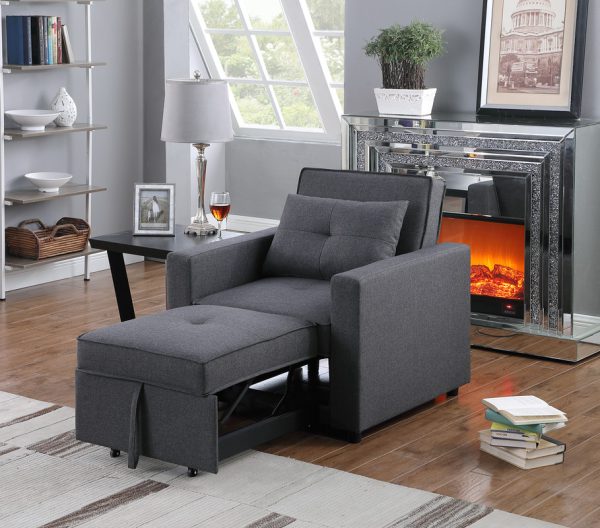 Zoey 33.25"W Dark Gray Linen Convertible Sleeper Chair with Side Pocket - Image 5