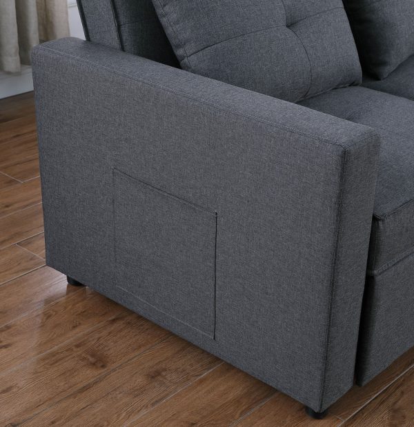 Zoey 33.25"W Dark Gray Linen Convertible Sleeper Chair with Side Pocket - Image 4