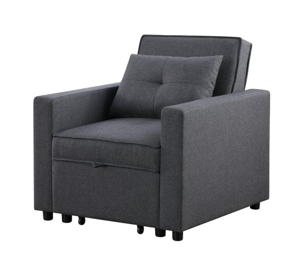 Zoey 33.25"W Dark Gray Linen Convertible Sleeper Chair with Side Pocket - Image 8