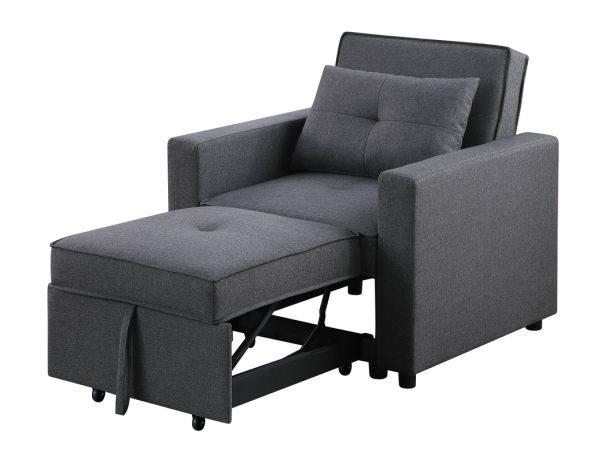 Zoey 33.25"W Dark Gray Linen Convertible Sleeper Chair with Side Pocket - Image 7