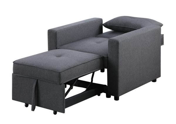Zoey 33.25"W Dark Gray Linen Convertible Sleeper Chair with Side Pocket - Image 6