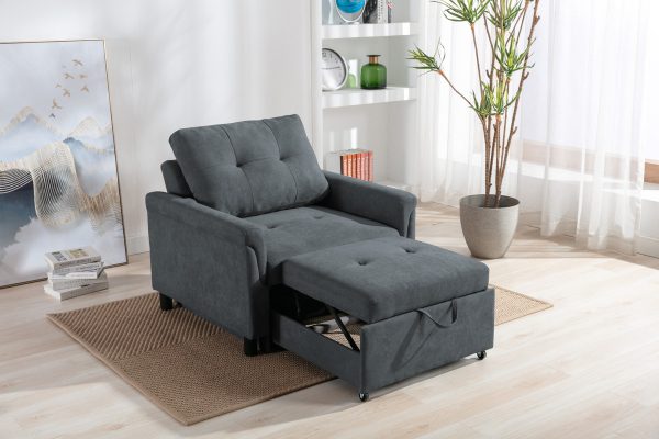 Hannah 35"W Dark Gray Woven Convertible Armchair - Image 6