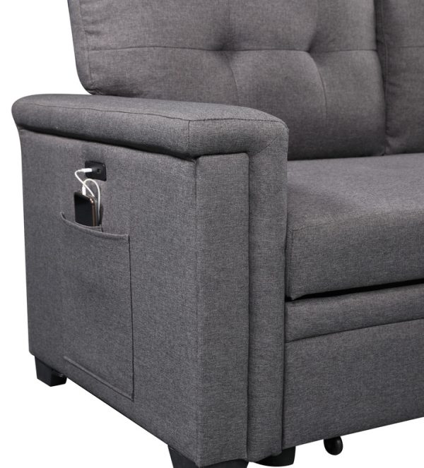 Ashlyn 84"W Dark Gray Reversible Sleeper Sectional Sofa with Storage Chaise, USB Charging Ports and Pocket - Image 9
