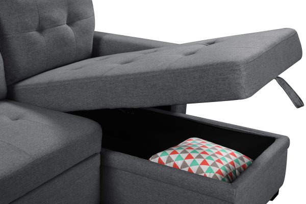 Ashlyn 84"W Dark Gray Reversible Sleeper Sectional Sofa with Storage Chaise, USB Charging Ports and Pocket - Image 10