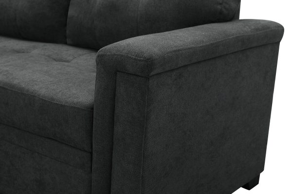 Ashlyn 84"W Dark Gray Woven Fabric Sleeper Sectional Sofa Chaise with USB Charger and Tablet Pocket - Image 12