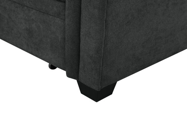 Ashlyn 84"W Dark Gray Woven Fabric Sleeper Sectional Sofa Chaise with USB Charger and Tablet Pocket - Image 11