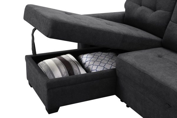 Ashlyn 84"W Dark Gray Woven Fabric Sleeper Sectional Sofa Chaise with USB Charger and Tablet Pocket - Image 10