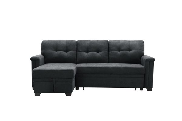 Ashlyn 84"W Dark Gray Woven Fabric Sleeper Sectional Sofa Chaise with USB Charger and Tablet Pocket - Image 7