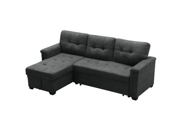 Ashlyn 84"W Dark Gray Woven Fabric Sleeper Sectional Sofa Chaise with USB Charger and Tablet Pocket - Image 3