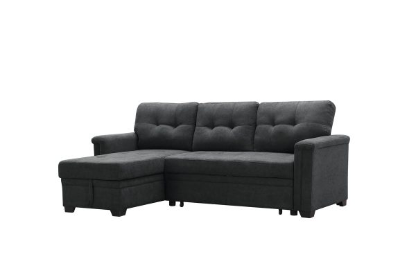 Ashlyn 84"W Dark Gray Woven Fabric Sleeper Sectional Sofa Chaise with USB Charger and Tablet Pocket - Image 2