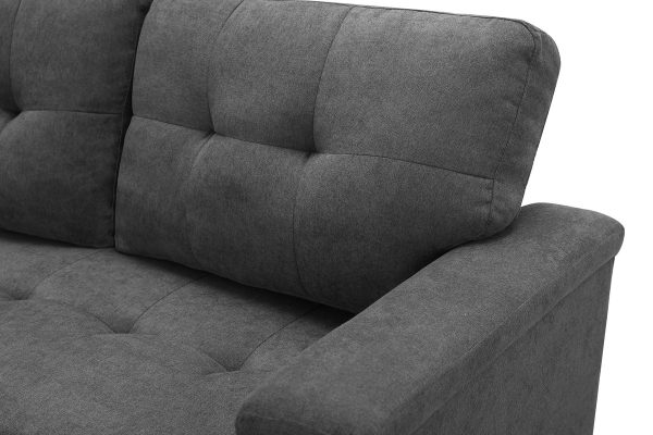 Ashlyn 84"W Gray Woven Fabric Sleeper Sectional Sofa Chaise with USB Charger and Tablet Pocket - Image 8