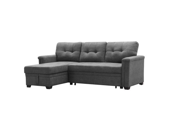 Ashlyn 84"W Gray Woven Fabric Sleeper Sectional Sofa Chaise with USB Charger and Tablet Pocket - Image 2