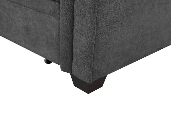 Ashlyn 84"W Gray Woven Fabric Sleeper Sectional Sofa Chaise with USB Charger and Tablet Pocket - Image 10