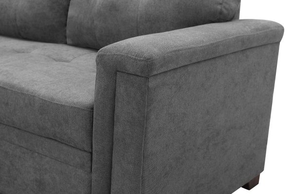 Ashlyn 84"W Gray Woven Fabric Sleeper Sectional Sofa Chaise with USB Charger and Tablet Pocket - Image 9