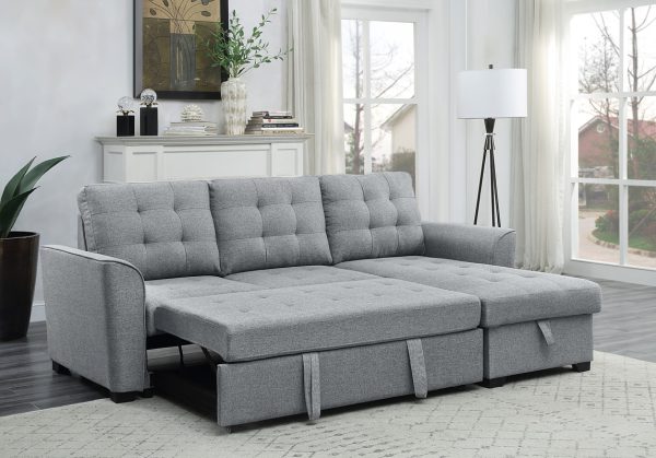 Avery 90.5"W Light Gray Linen Sleeper Sectional Sofa with Reversible Storage Chaise - Image 4