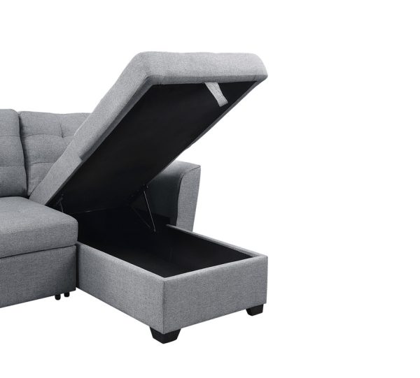 Avery 90.5"W Light Gray Linen Sleeper Sectional Sofa with Reversible Storage Chaise - Image 3