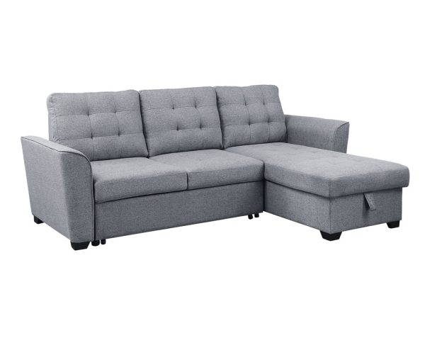 Avery 90.5"W Light Gray Linen Sleeper Sectional Sofa with Reversible Storage Chaise - Image 2