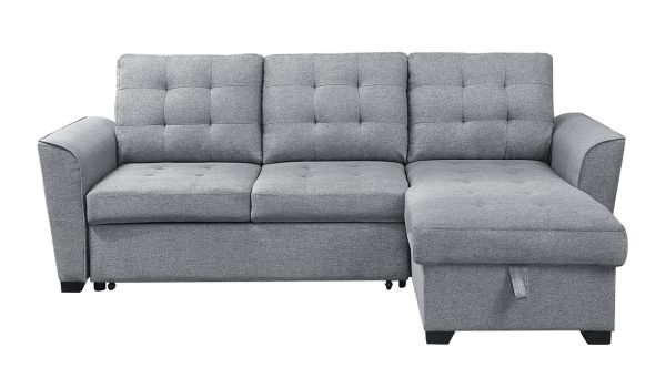 Avery 90.5"W Light Gray Linen Sleeper Sectional Sofa with Reversible Storage Chaise - Image 6